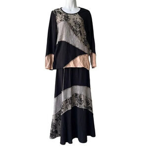 Vtg Spencer Alexis 2 Piece Top Skirt Patchwork Sz S 6 Black Gray Boho Fairy USA